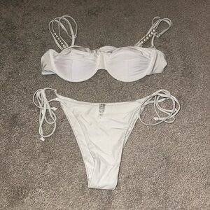 SHEIN White Bandeau Bikini Set with Adjustable Straps